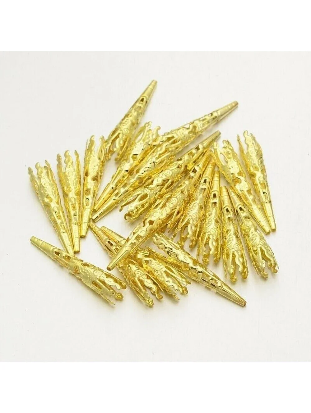 Lacy Filigree 14K Gold Plated Long Tapered Gothic Victorian Bead Caps 10 pcs